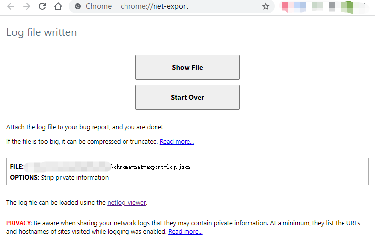 chrome net export save net log